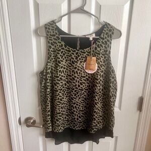 New Umgee Women's Sleeveless Tank‎ Top Animal Print Layered Casual Blouse M